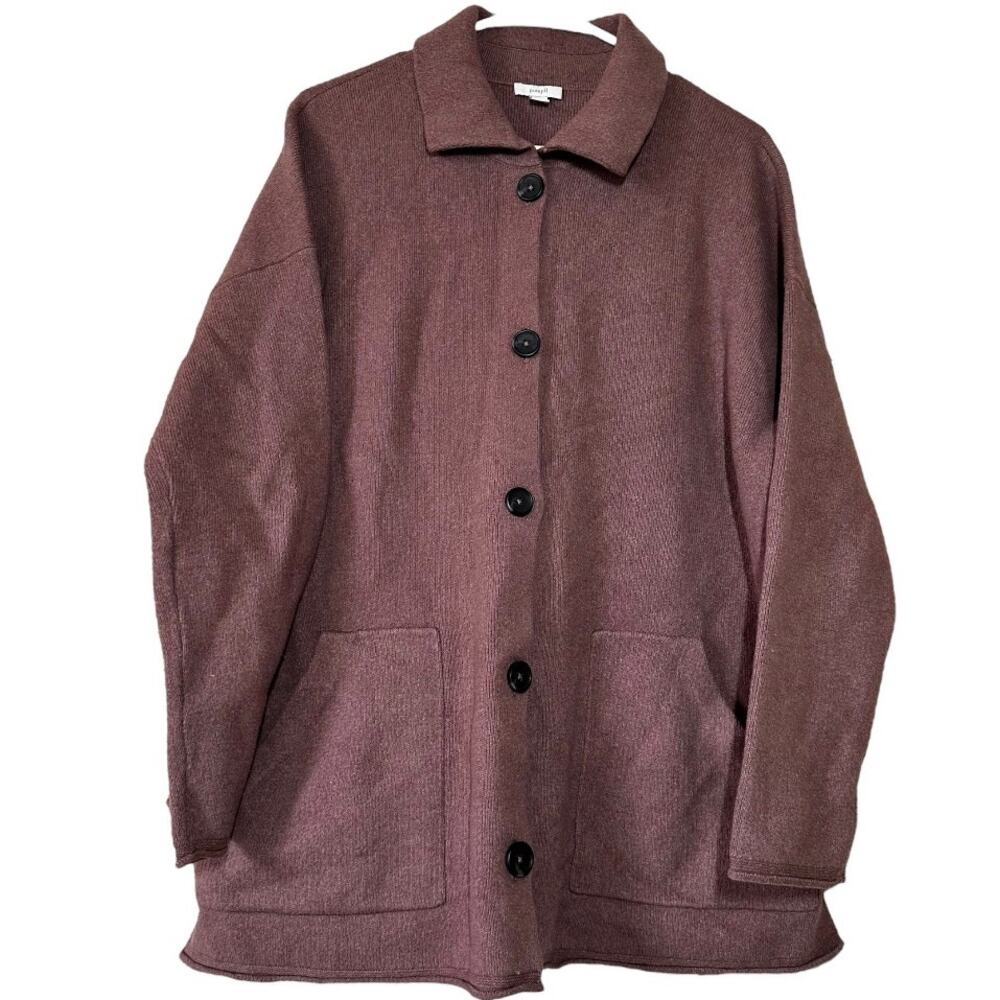 J. Jill Purejill Coatigan Sweater Knitted Button Down Collared Mauve M